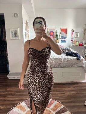 Boston Proper Leopard Print Dress with Lace Trim size 4